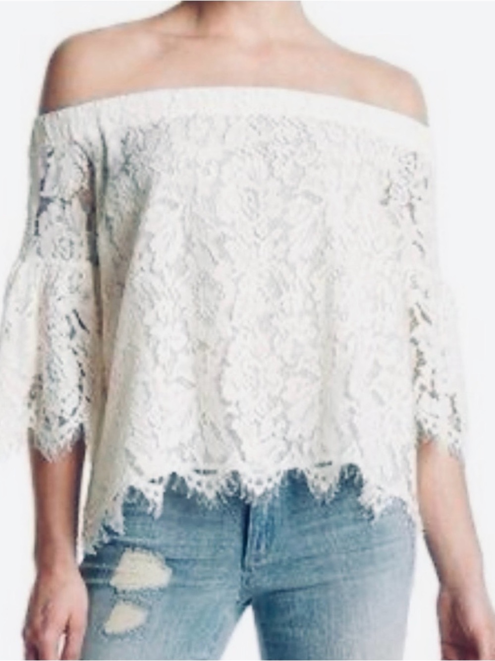 Mustard Seed Bohemian Off-Shoulder Lace Top